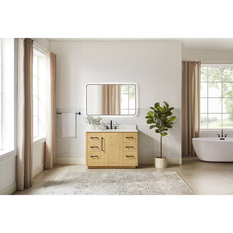 Serene Bathroom Vanity in Nature Brown with Grain White Engineered Stone Countertop without Mirror