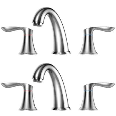 2 Pcs Bathroom Sink Faucet 3 Hole with Stainless Steel Pop up Drain and cUPC Hose, Brushed Silver - 3.59x3.59x7.87in