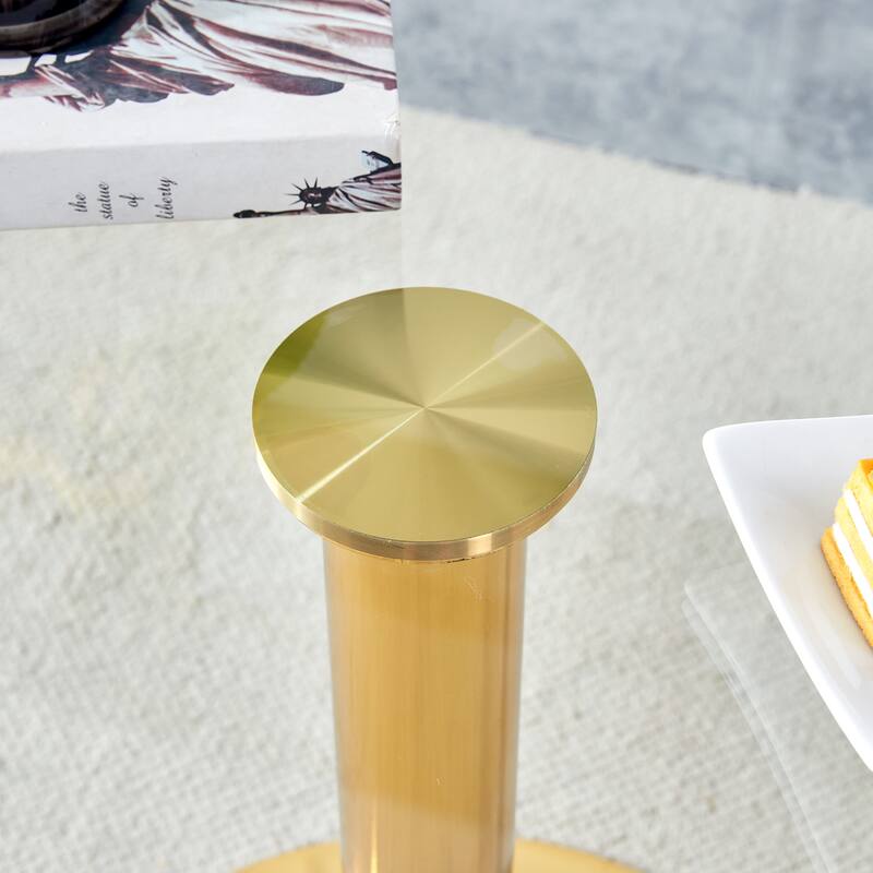 Roomfitters Round Glass Dining Table with 35 Inch Top and Gold Metal Legs for Dining or Meeting Spaces