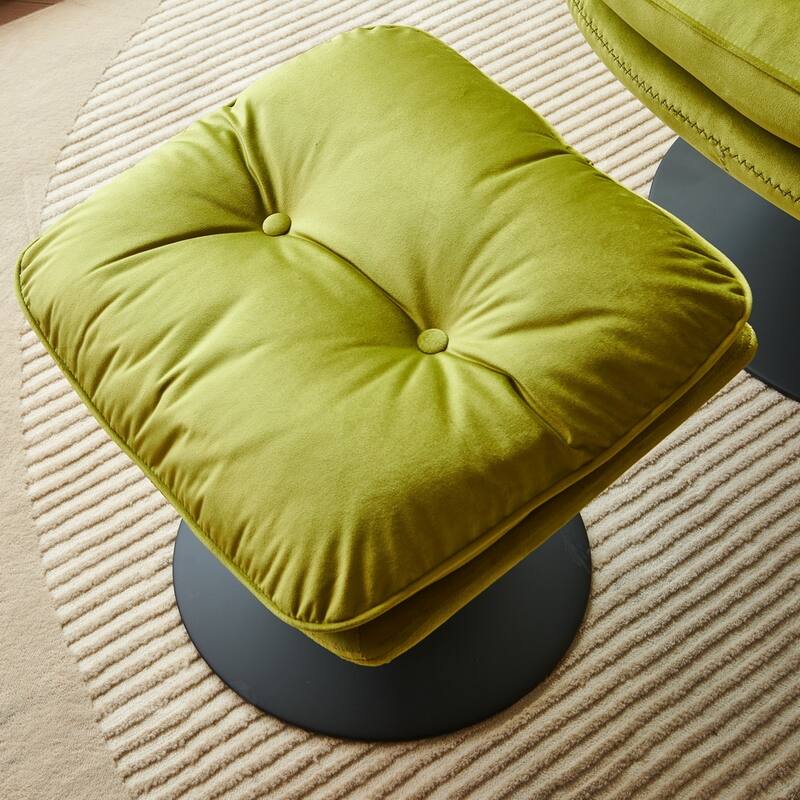 Swivel Leisure Chair Velvet Upholstered Lounge Chair Comfortable Deep Buttons Backrests Chair with Ottoman