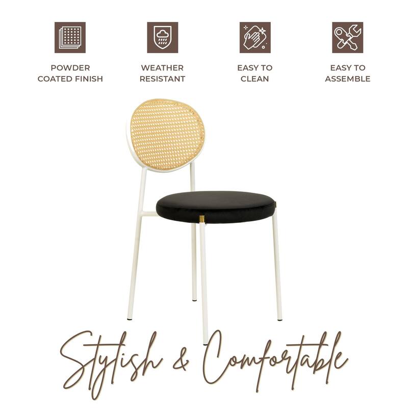 LeisureMod Euston Set of 4 Velvet Modern Dining Chair - Wicker Back Accent Chair for Home Living Room & Kitchen