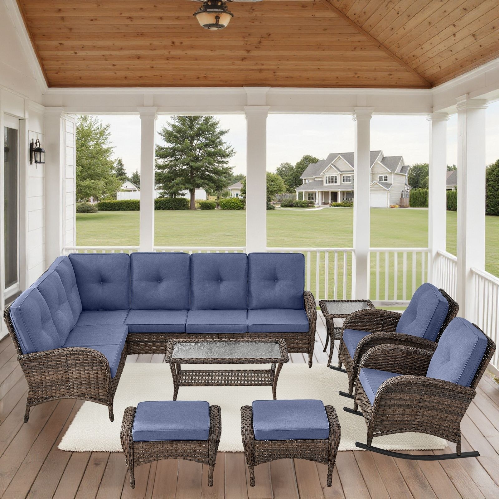 Outdoor Sectional Sofa Rocker Chair Table Ottomans