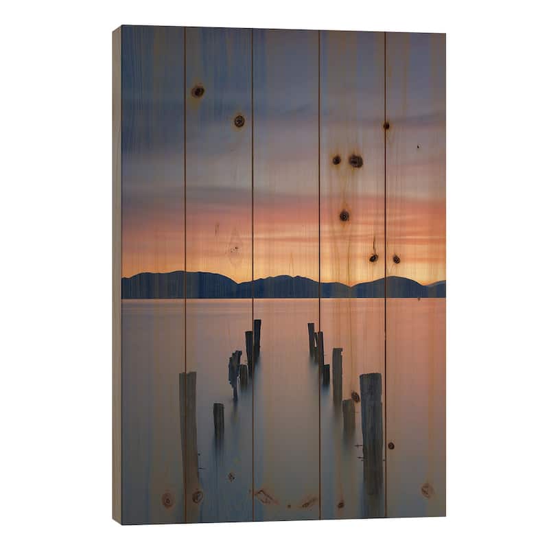Sunrise On The Lake Print On Wood by Simon Rohl - Multi-Color - 26x18x1.5