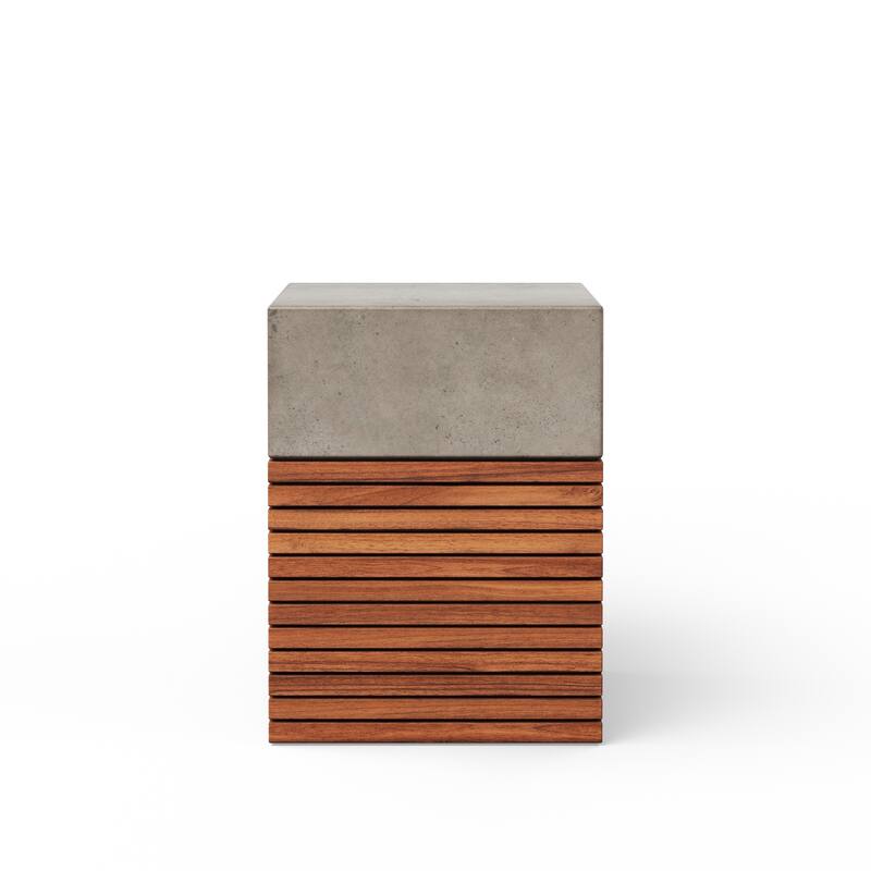 Urbia Stecca Alto Concrete & Teak Stool - Dark Grey