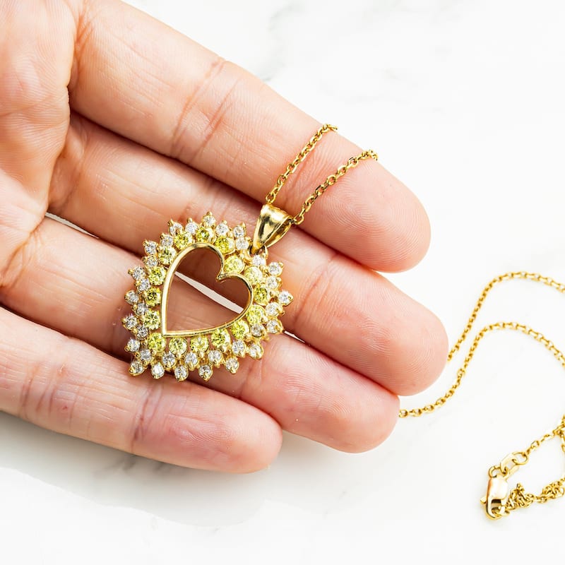House Of Leon 14K Yellow Gold Canary Yellow Diamond Open Heart Necklace 2.89ct