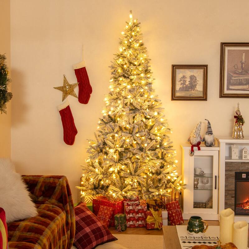 Gymax 7 FT Half Artificial Christmas Tree w/ 852 Branch Tips & 240 LED