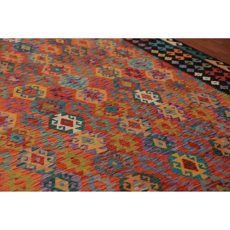Geometric Kilim Area Rug Hand-Woven Wool Carpet - 8'8"x 11'8"