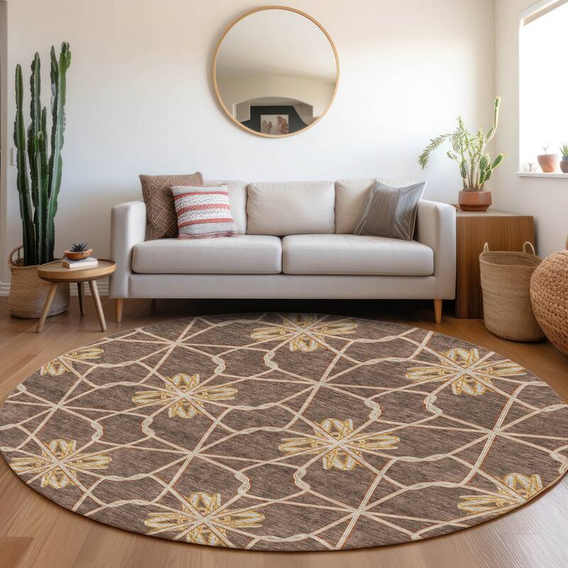 Premium Washable Super Soft Contemporary Tangle Mayfield Rug - Brown - 8' x 8'