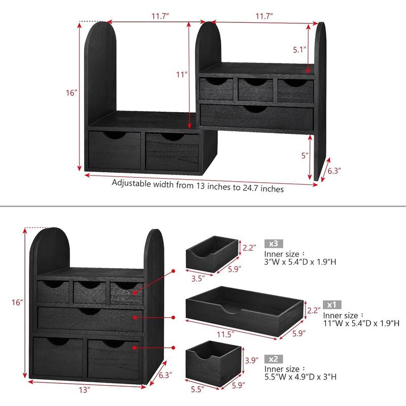 Expandable Wooden Desktop Organizer for Office Supplies,Coffee Color
