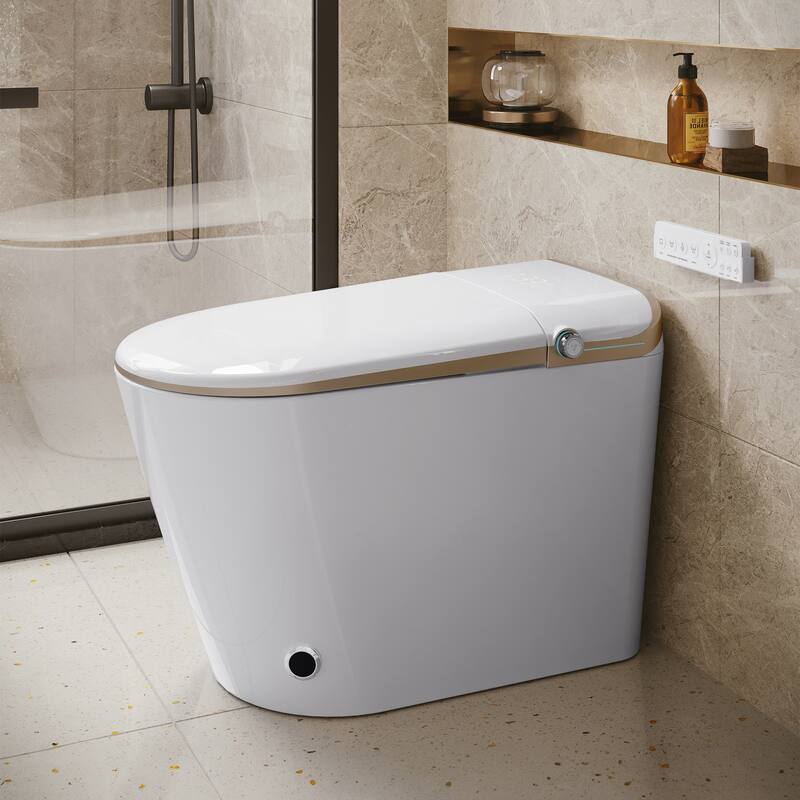 Yulika Elongated Smart Toilet Bidet in Auto Open, Auto Flush Heated Seat and Warm Air Dryer - gold - gold