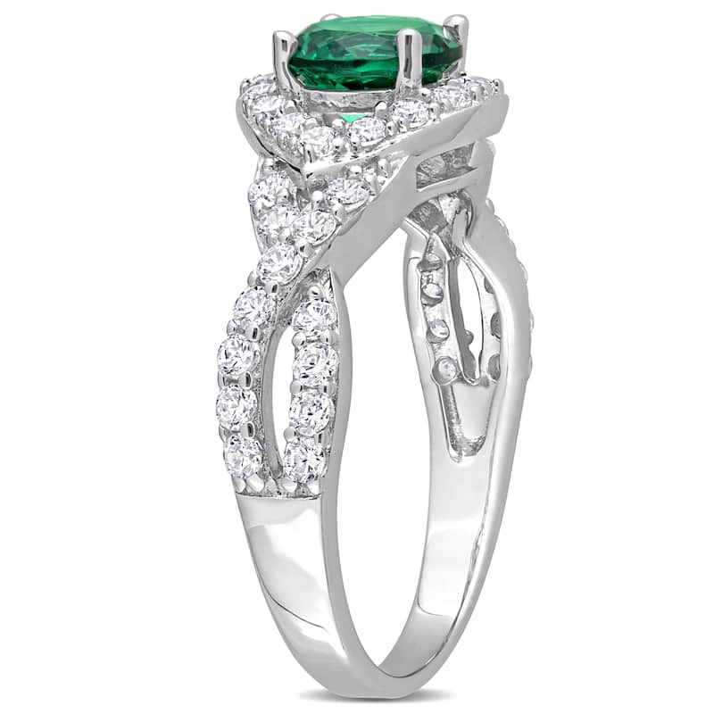 Miadora 3ct TGW Green & White Cubic Zirconia Twisted Halo Ring in Sterling Silver