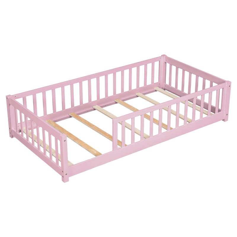 Twin Floor Platform Bed with Fence without Door