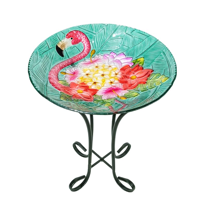 Teamson Home 17.8" Fusion Glass Birdbath with Metal Stand