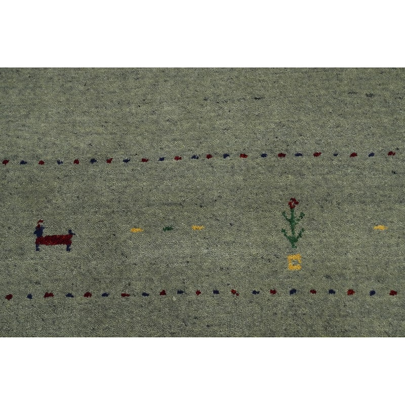 Hand Knotted Oriental 100% Wool Carpet Tribal Animal Pictorial Green Gabbeh Area Rug - 9' 9'' X 10' 0''