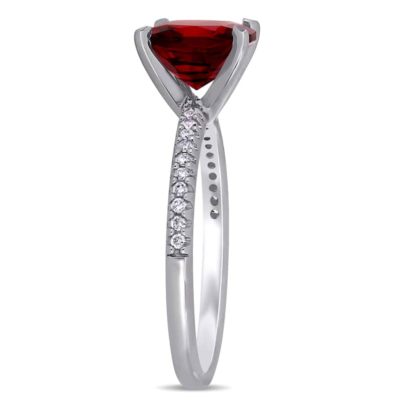 Miadora 14k White Gold Garnet and 1/10ct TDW Diamond Solitaire Engagement Ring