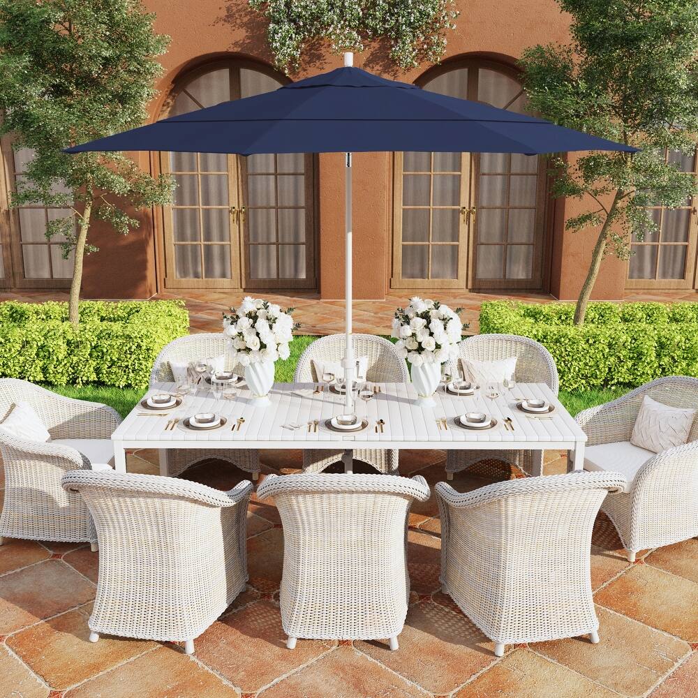 California Umbrella 11' Golden State Series Patio Umbrella White Aluminum Frame Crank Lift Collar Tilt Pacifica Pacific Blue