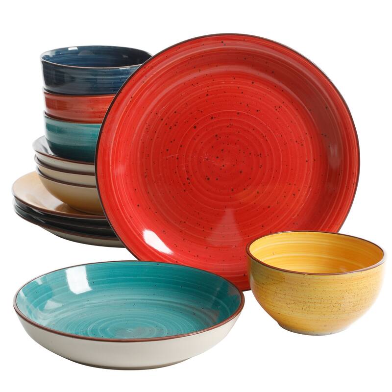 Gibson Swirl Speckled 12pc Mix and Match Double Bowl Dinnerware Set