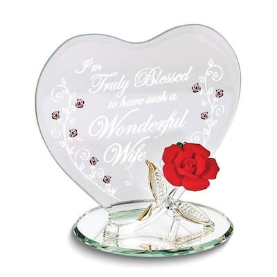 Curata Truly Blessed Wonderful Wife Red Rose Handcrafted Glass Figurine