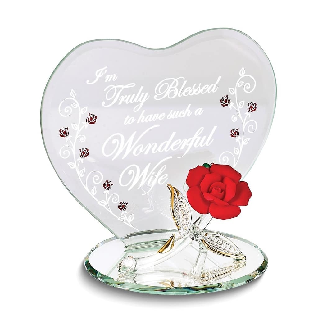 Curata Truly Blessed Wonderful Wife Red Rose Handcrafted Glass Figurine