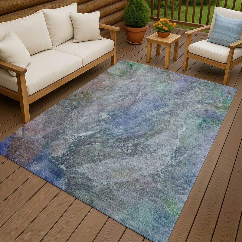 Machine Washable Indoor/ Outdoor Abstract Watercolor Chantille Rug