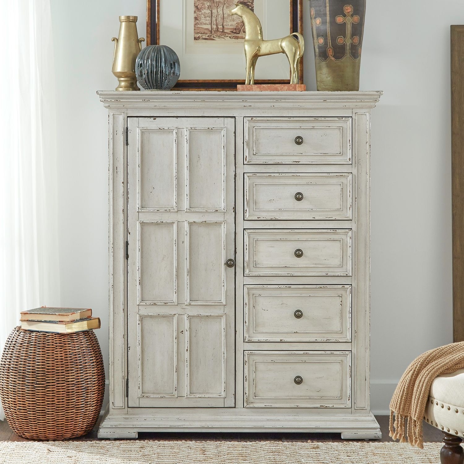 Liberty Furniture Big Valley Bedroom Door Chest Whitestone with Heavy Distressing