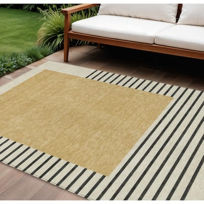 HomeRoots Striped Transitional Rectangle Outdoor Rug