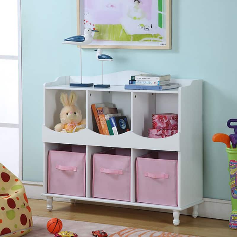 Children's White Storage Container with Pink Storage Bins.