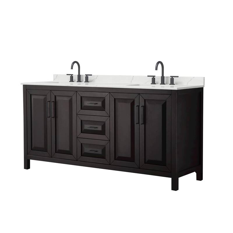Wyndham Collection WCV252572D-QTZ-US3MXX Daria 72" Free Standing - Dark Espresso / Giotto Quartz Top / Matte Black