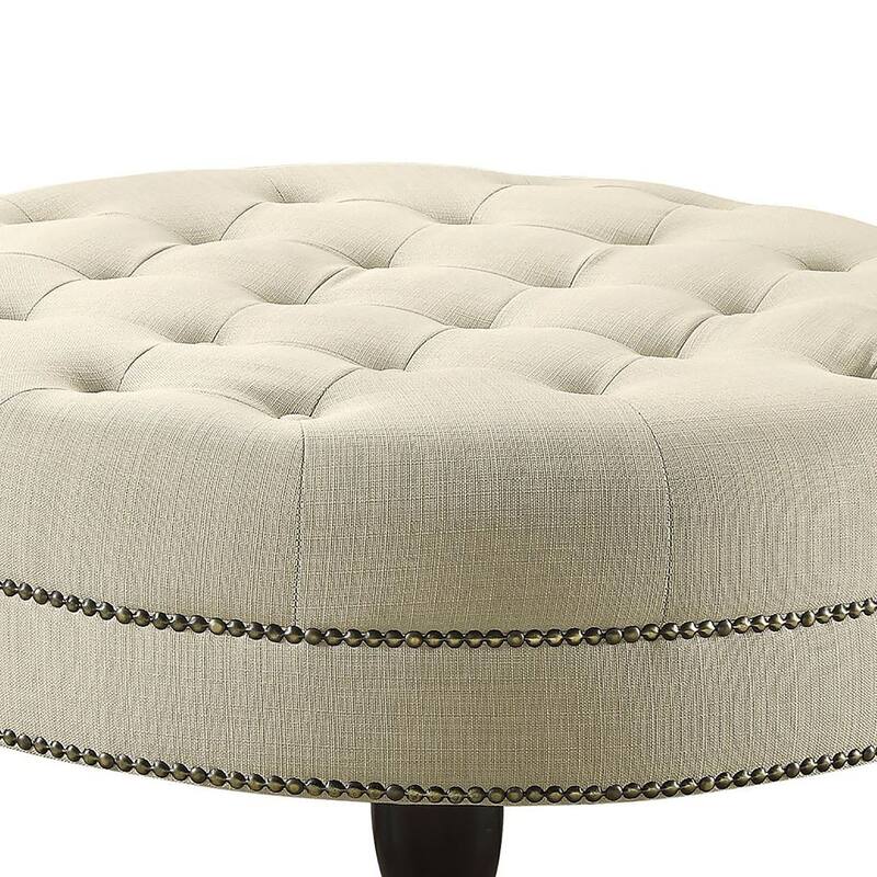 Oatmeal Cocktail Ottoman with Nailhead Trim - Beige