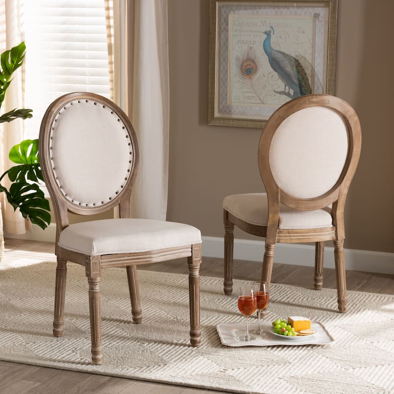 Louis French Inspired Upholstered Wood Dining Chair Set(2PC)-Beige