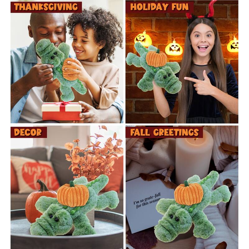 DolliBu Super Soft Alligator Small Stuffed Animal with Pumpkin Decor - 12 inches