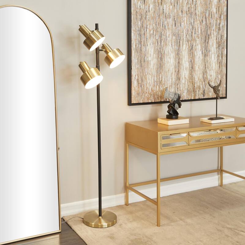 Metal Floor Lamp with Rotating Shades - Gold - Roche River Decor - 11"W x 20"L x 67"H