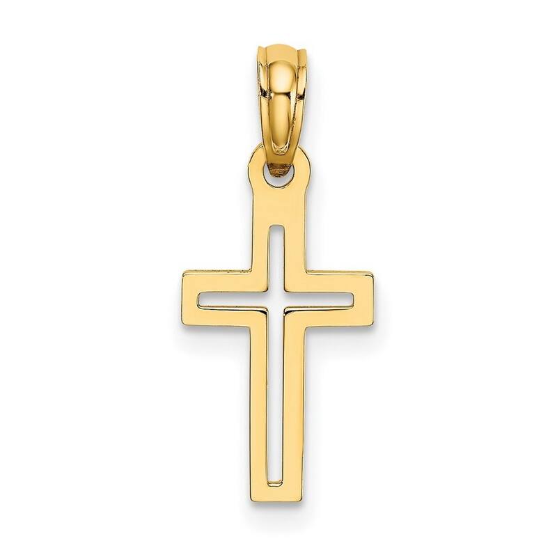 Curata 14k Yellow Gold Mini Diamond Cut Cut-out Cross Necklace 12mm x 22mm