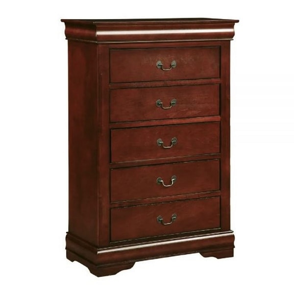 Zyna 48 Inch Tall Dresser Chest Pine Wood 5 Drawers Cherry Brown
