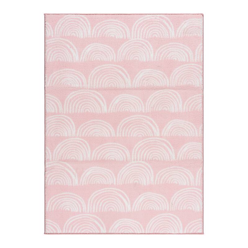 Tweenology Kids Rugs Plush Polyester Non-Slip Area Rugs for Bedrooms and Playrooms in Colorful and Pink Rainbow Designs 40x55 - Bubblegum Arc