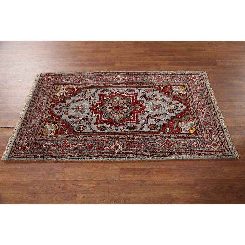 Heriz Serapi Indian Accent Rug Hand-Knotted Wool Carpet - 3'1"x 4'11"