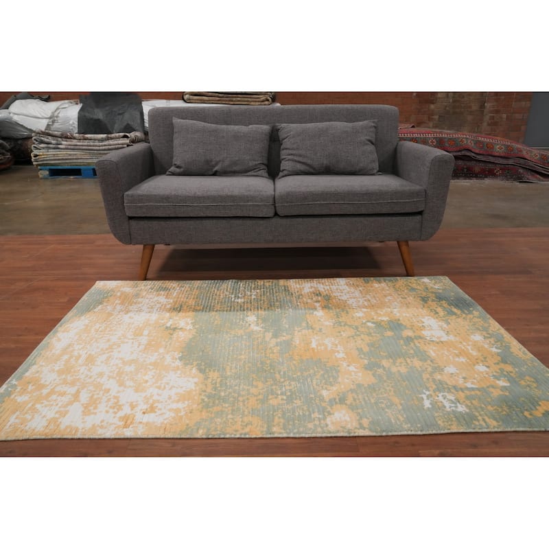 Hand Knotted Oriental Viscose Silk Carpet Modern All-Over Oranges & Rust Abstract Area Rug - 5' 10'' X 3' 10''