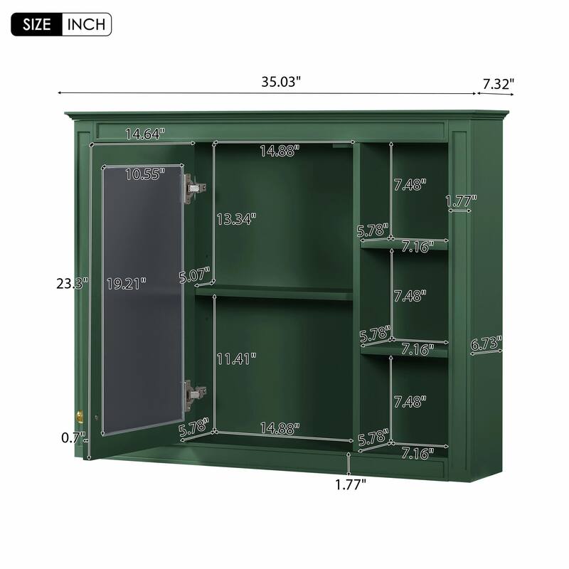 Modern Wall-Mounted Bathroom Storage Cabinet with Mirror - Includes 6 Open Shelves