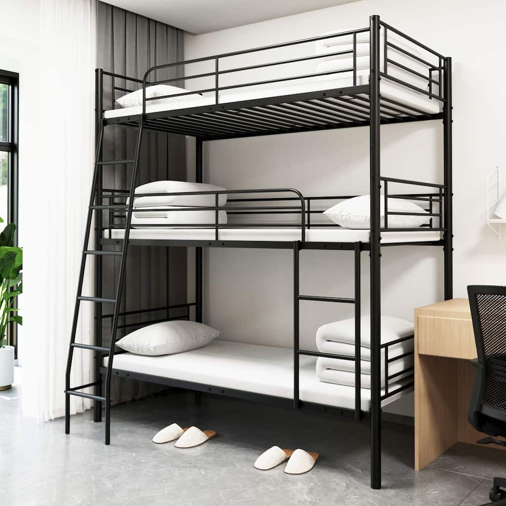 Space-Saving Triple Bunk Bed, Metal Frame, Can Split into 3 Twin Beds, Black