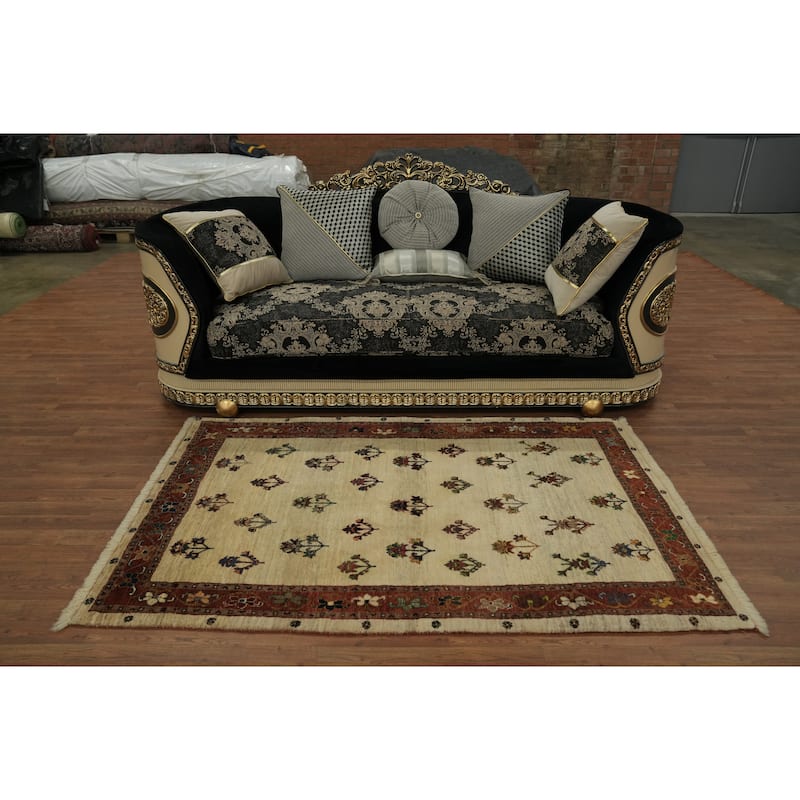 Hand Knotted Oriental 100% Wool Carpet Tribal All-Over Beige & Ivories Gabbeh Area Rug - 6' 4'' X 4' 2''