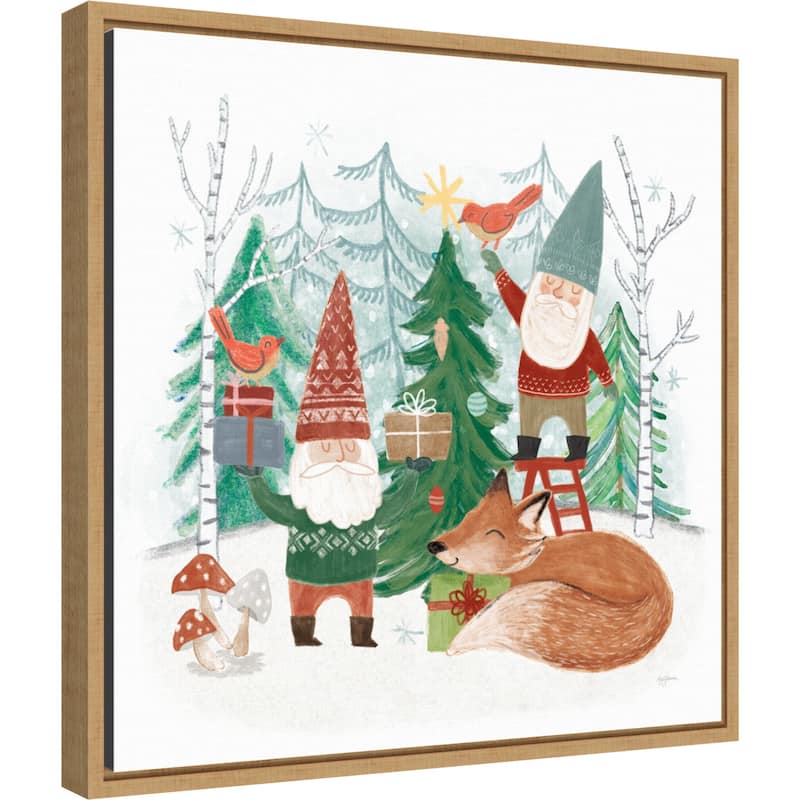 Woodland Gnomes I by Mary Urban Canvas Art Framed - 16 x 16 in