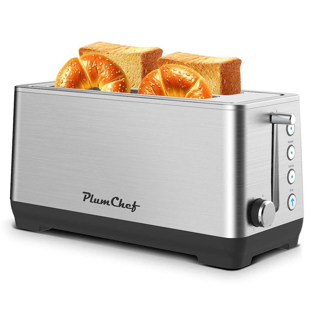 4-Slice Extra Wide Long Slot Toaster, Stainless Steel with Warming Rack, Removable Crumb Tray, 6 Browning Settings