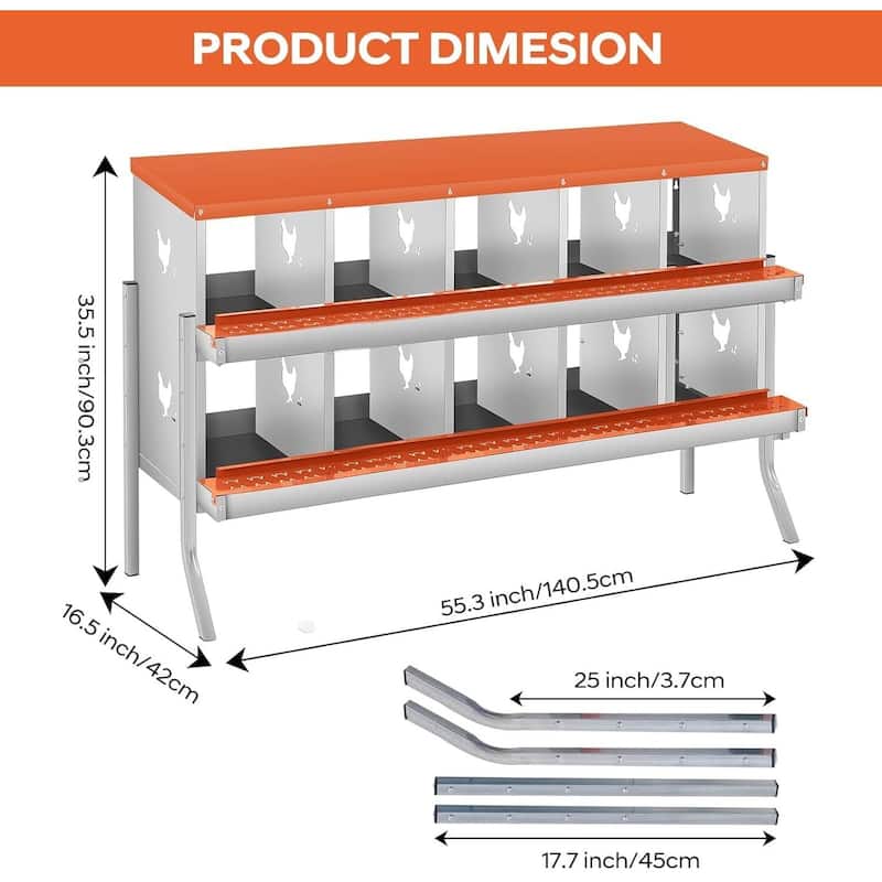 10 Compartment Nesting Box, Chicken Laying Box, with Bracket Legs, Easy to Clean and Install