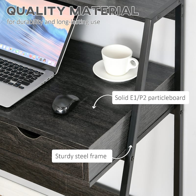 Particle Board and Steel Computer Desk with Shelves and Drawer