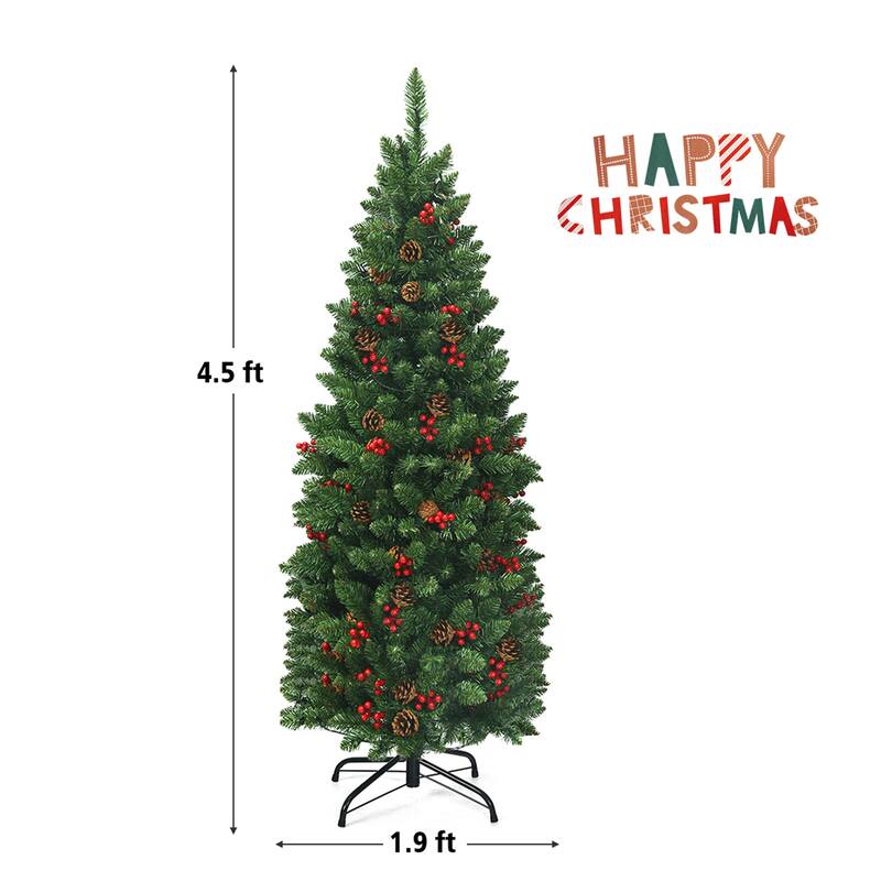 Gymax 4.5Ft Pre-Lit Pencil Christmas Tree Hinged Artificial Slim Tree - See Details