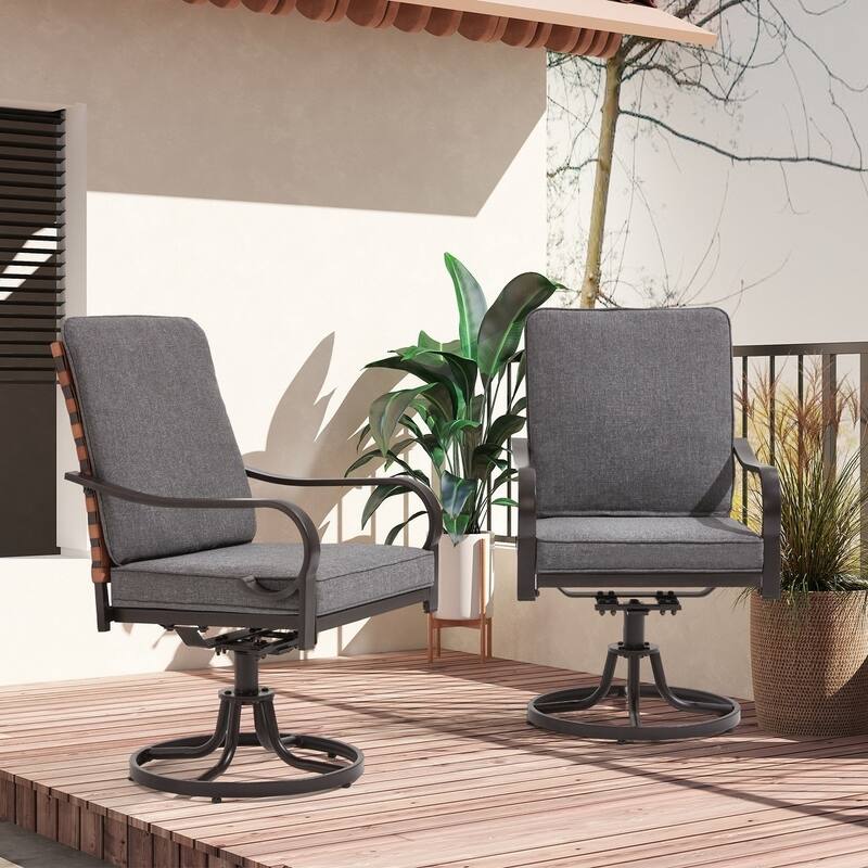Outdoor Swivel Rocker Chairs Set of 2, Heavy-Duty 360° Swivel Patio Chairs with Cushions, All-Weather Steel Frame for Garden - Wicker Back - Grey