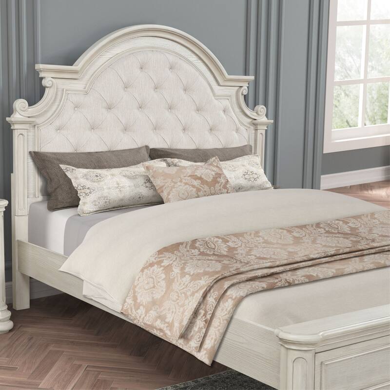 Roundhill Furniture Nelson French Traditional 4-Piece Bedroom Set, Antique White