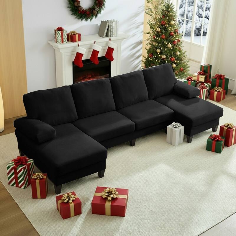 Mixoy W110"Velvet U-Shaped Sectional Sofa Couches,Upholstered 4-Seater Sofa with Double Chaises and Sleepable Armrest