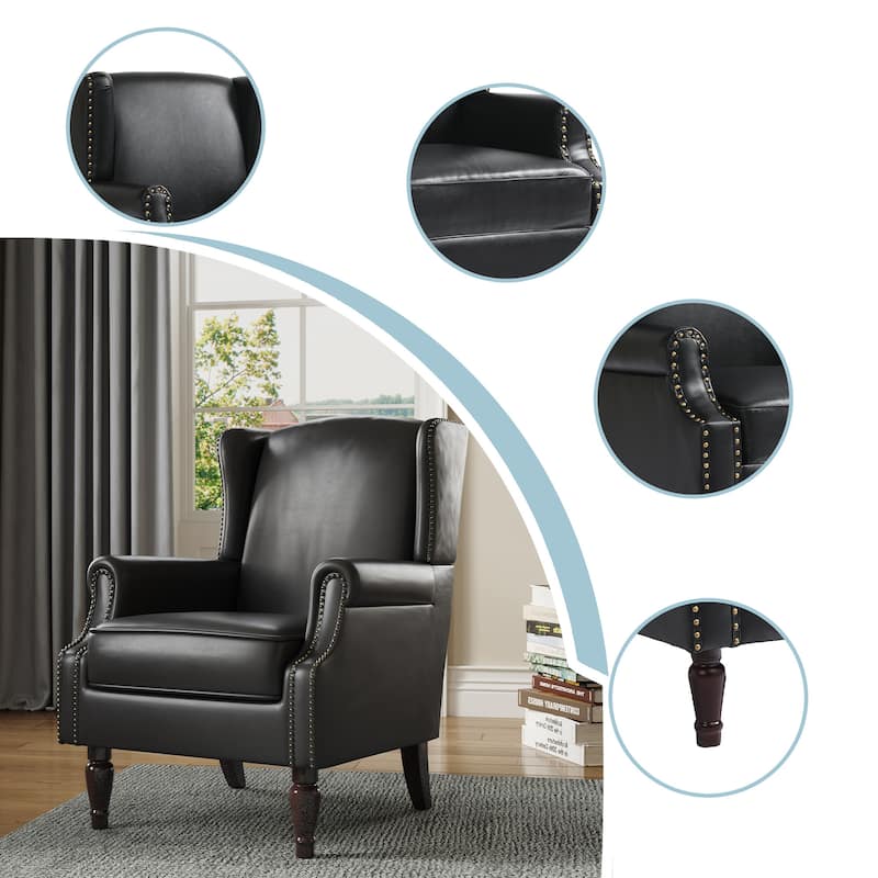 Wingback Accent Chair Nailhead Trim Living Room Reading Chair