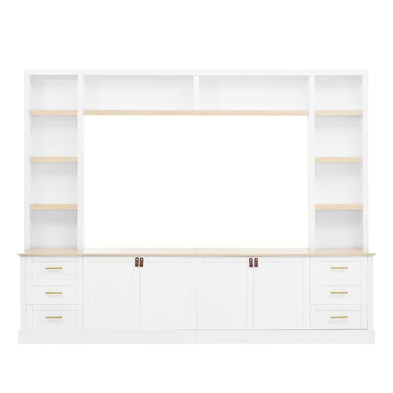 102.3" Farmhouse TV Stand with 6 Drawers & Adjustable Shelves - Entertainment Center for 75" TVs with Bookshelves